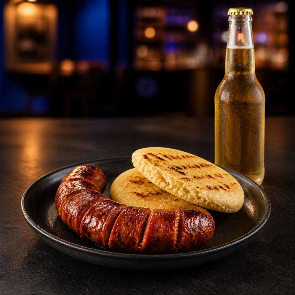 Chorizo con arepa paisa